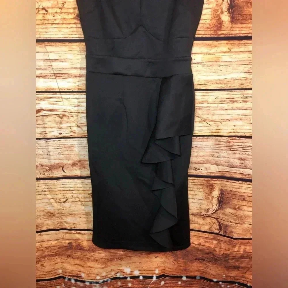 Black Ruffle Cocktail Dress with wrap neck - Picture 3 of 16